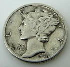 1945 D Mint USA Mercury 90% Silver One Dime 10c Coin Denver Mint A10