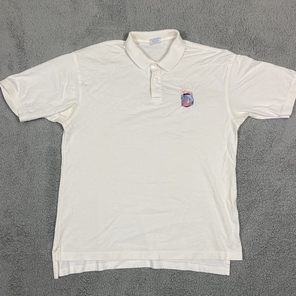 Vintage Crazy Shirts Hawaii Mens Large White Kona Fish Embroidered Cotton Polo