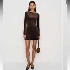 Reformation Jaelynn Knit Dress Deep Brown Velvet L NWT NEW