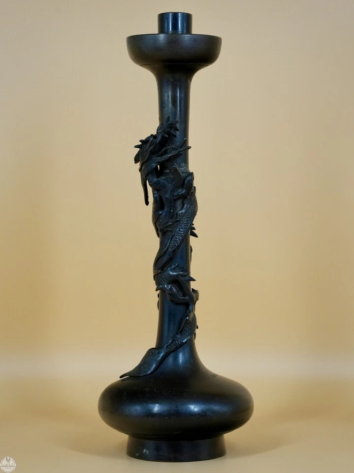 Antiguo candelabro dragón de bronce japonés de finales del siglo XIX período Meiji Foto 2 de 4