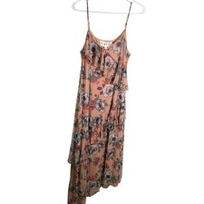 Brand New Hiatus Women Peach Floral Ruffle Maxi Dress Size XL