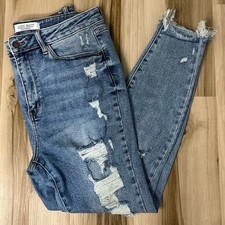 Judy Blue Distressed Skinny Jeans Women Size 15/32 Stretch Frayed Hem