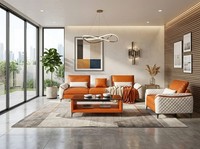 Sofa Set 3+1 Modern Leder Orange Couch Sessel Design Polstergarnitur *