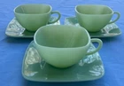 THREE Anchor Hocking Fire-King Charm Jadeite Square Cup and Saucer Sets