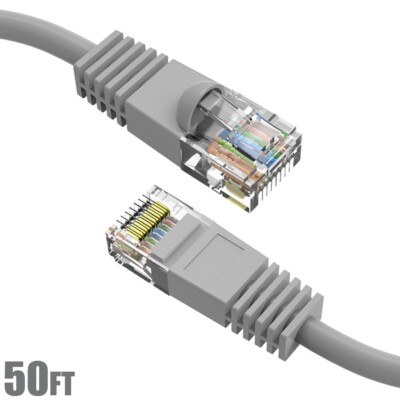 50FT Cat5E RJ45 Ethernet LAN Network UTP Snagless Patch Cable Pure Copper Gray