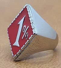 1 One Percent Red Motorcycle Outlaw Biker Stainless Ring Sizes 7 thru 16