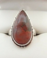 Vintage Red Jasper Agate Stone Sterling Silver 1" Long Ring Sz 6