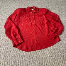 VTG Liz Claiborne Womens Shirt 6 Red Silk Button Up Shoulder Pads Long Sleeves