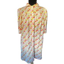 Vintage 60s Models Coat White Pink Orange Floral House Coat Dress Medium Large