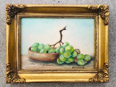 Oil Painting Still Life Grapes Vintage Gold Wood Frame 5x7 7x5 Helene Leonard