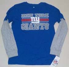 NEW YORK GIANTS BOYS YOUTH NFL TEAM LONG SLEEVE T SHIRT M L NWT BLUE POLY BLEND