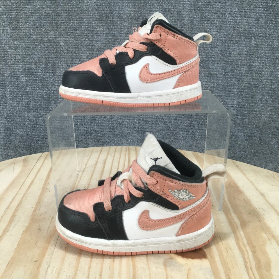 Nike Shoes Kids 6 Girls Jordan 1 Athletic Mid Top Sneakers DM9079-108 Black Pink - Image 2 of 4