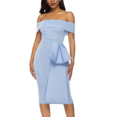 princess polly baby blue dress ASOS DESIGN satin bandeau off shoulder bodycon maxi dress with exaggerated  sleeves in cream main image 1
