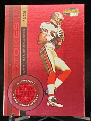 2001 Pacific Invincible Red #220 J.J. Stokes San Francisco 49ers Swatch /750