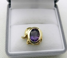 Solid 10k Yellow gold Oval Amethyst Slide Elephant Charm Pendant 2.4 gr