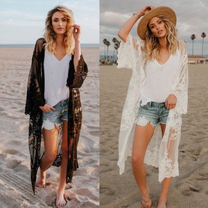 Details About Uk Women Lace Blouse Top Beach Cover Up Kaftan Cape Kimono Cardigan Jacket Coat