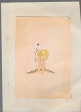 NEW BABY GIRL Cute Baby with White Daisey Flower 6x8.5" Greeting Card Art J1877