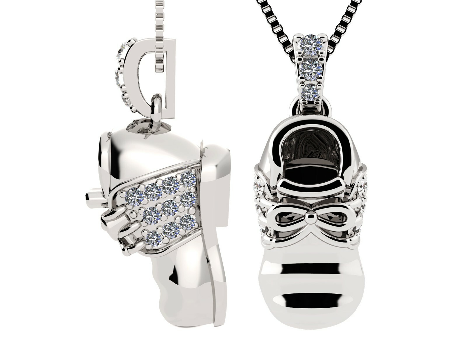 Birthstone Baby Shoe Necklace w/ Pure Brilliance Zirconia in 14K Solid