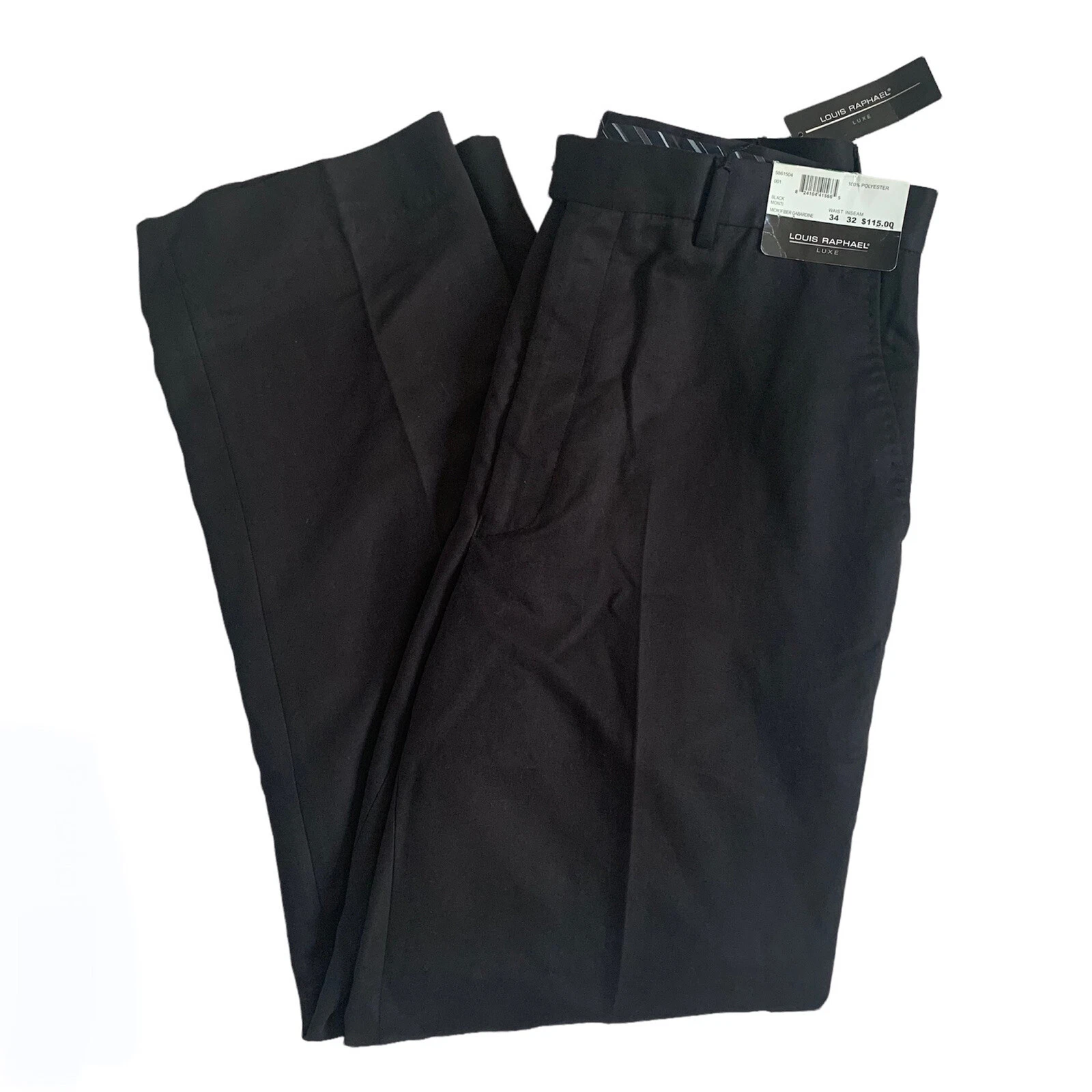 NEW $115 Louis Raphael Mens Black Pants 34 x 32 Polyester