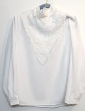 Vintage Look Laura Scott Blouse Women Large Victorian High Neck White Lace Pearl