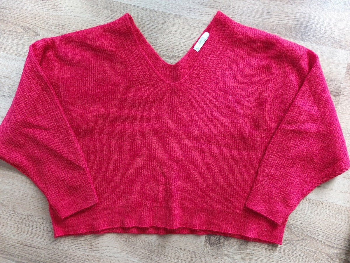 Primark Ladies Red V-Neck Off The Shoulder Cropped Jumper, Size