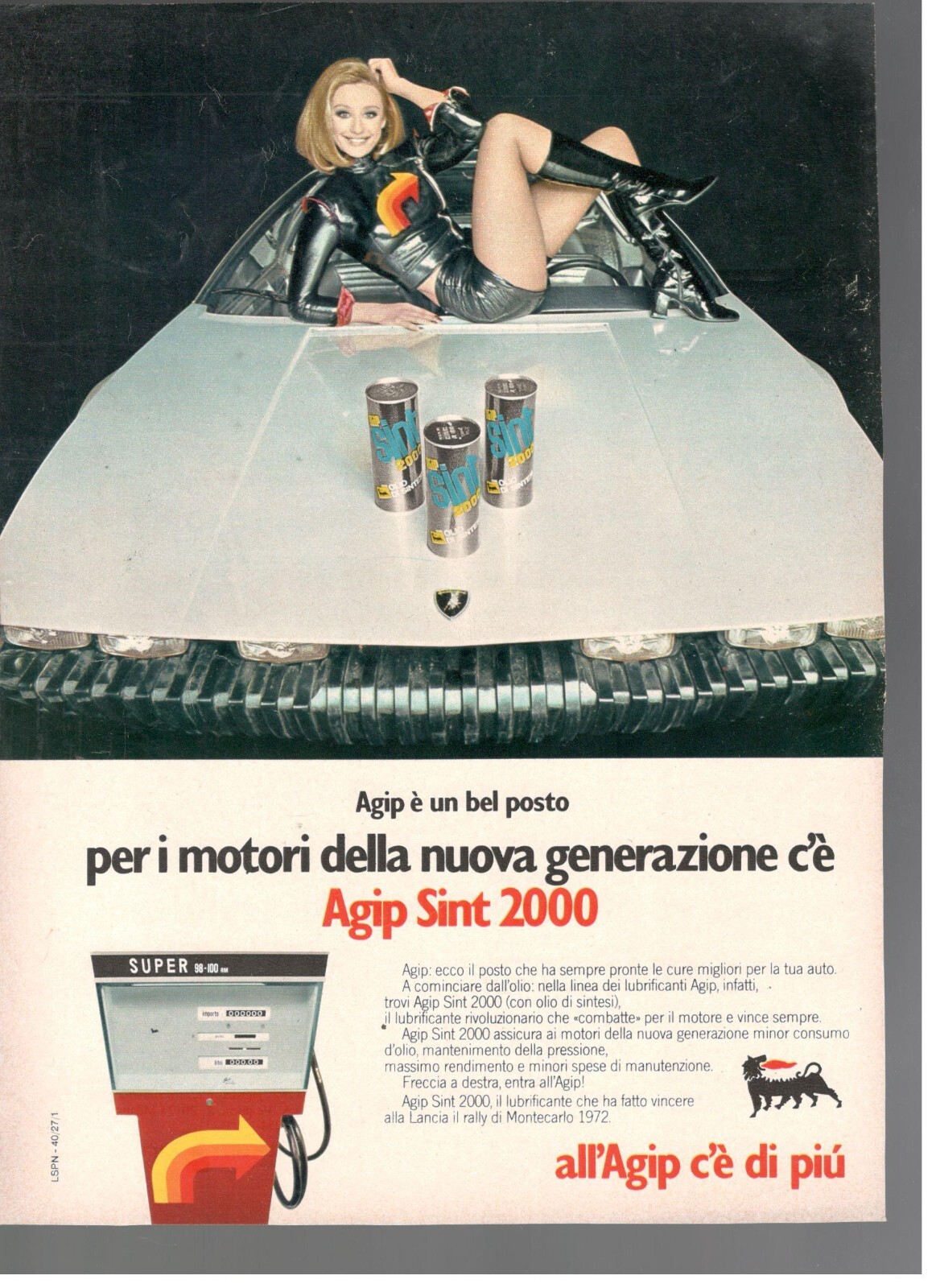 RAFFAELLA CARRA BENZINA AGIP OLIO SINT 2000 Pubblicit 1972 Originale raffaella-carra-benzina-agip-olio-sint-2000-pubblicit-1972-originale