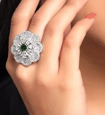 7.87TCW Simulated Princess Emerald Multi Cut CZ Pretty Bloom Party Women Ring