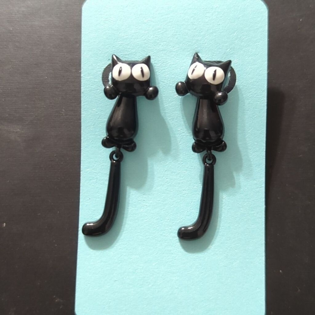 Black Cat Enamel Dangle Statement Earrings - image 1
