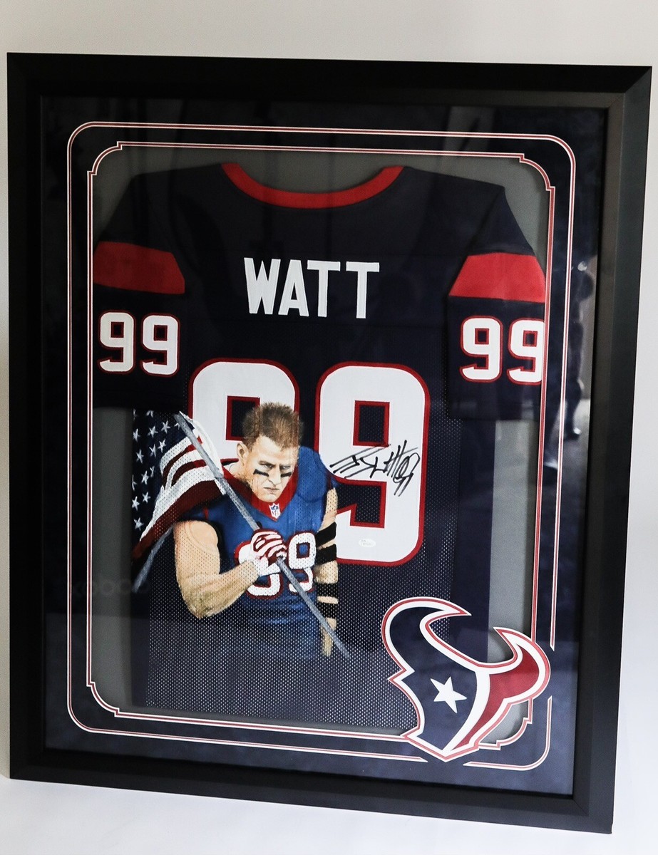Watt Framed Autographed 1/1 Hand Painted Houston Texans