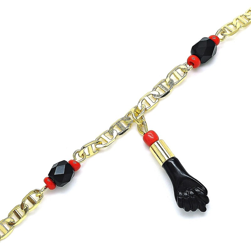 Figa Hand Azabache Charm Bracelet 18k Gold Plated Figa Hand Bracelet Inch - Product main view