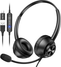 USB Headset with Microphone for PC Call Center Wired