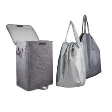 Foldable Laundry Hamper with 2 72L-15.7" L x 11.8" W x 23.62" H , Grey
