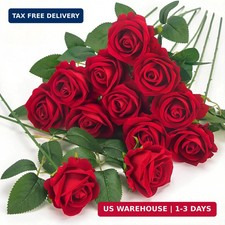 12 Pcs Red Roses Artificial Flowers, Real Touch Fake Velvet Flowers with Stems i