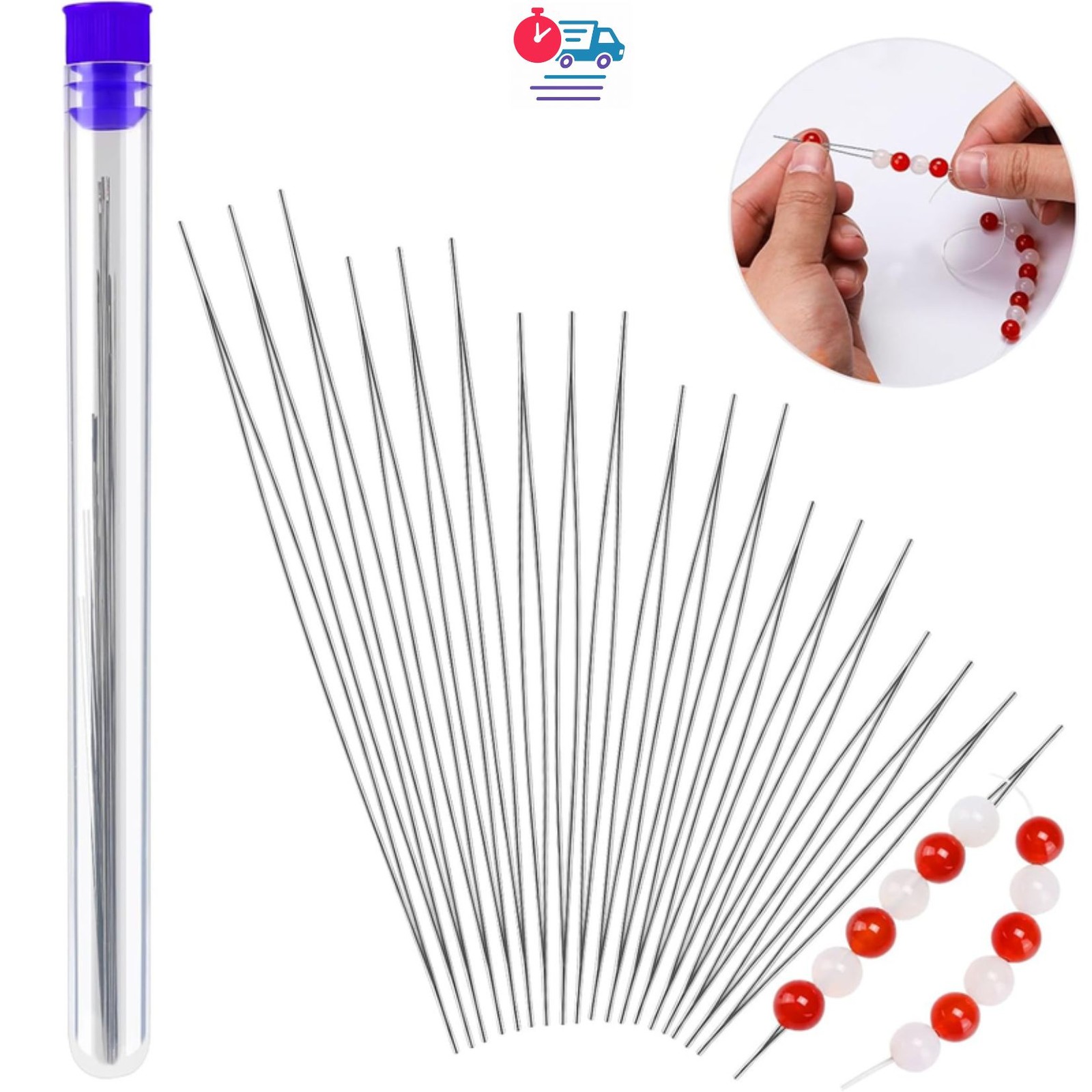 18 Pcs Collapsible Big Eye Beading Needles Set with Bottle f