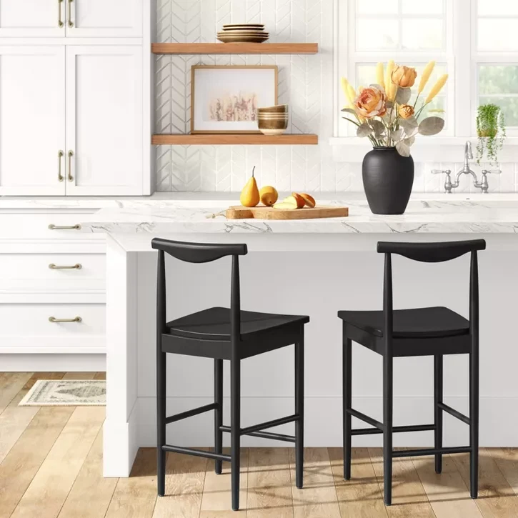 Set of 2 Threshold Biscoe Wood Counter Bar Stools – Black, Used, Modern & Sturdy - Image 2 of 4
