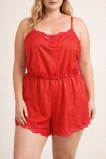 Victoria s Secret Red Lace Satin Teddy Romper Valentine s Boudoir XL