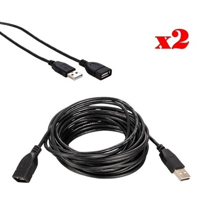 2-Pack - 15FT USB 2.0 Black Extension Cable AM-AF Data Transfer Wire EXT Cord