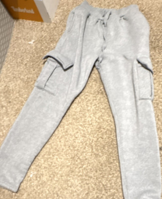 Gray Men's Cargo Activewear Pants Cotton Drawstring Elastic Waist Tapered Leg S