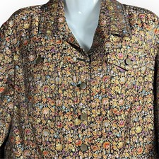 Gold Embroidered All Over Floral Blazer Jacket Women's Sz L Rich Holiday Office