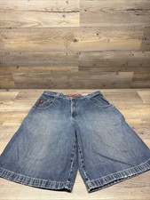 Jnco Jean Shorts Mens 36 Blue Y2K Bulldog Hip Hop Baggy Wide-Leg Embroidered