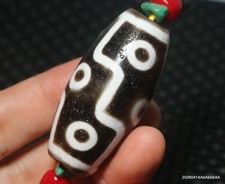 Ultra Energy Tibetan Old Agate Fold Line 9 Eyed Kingdom dZi Bead Large Drum 5A 