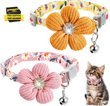 2Pcs Pink Cat Collar with Bell, Breakaway Girl Kitten Collar, Adjustable Girl Ca