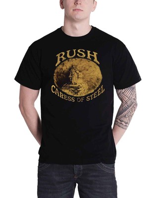 Rush T Shirt Caress Of Steel Track List Band Logo Nue offiziell Herren Schwarz