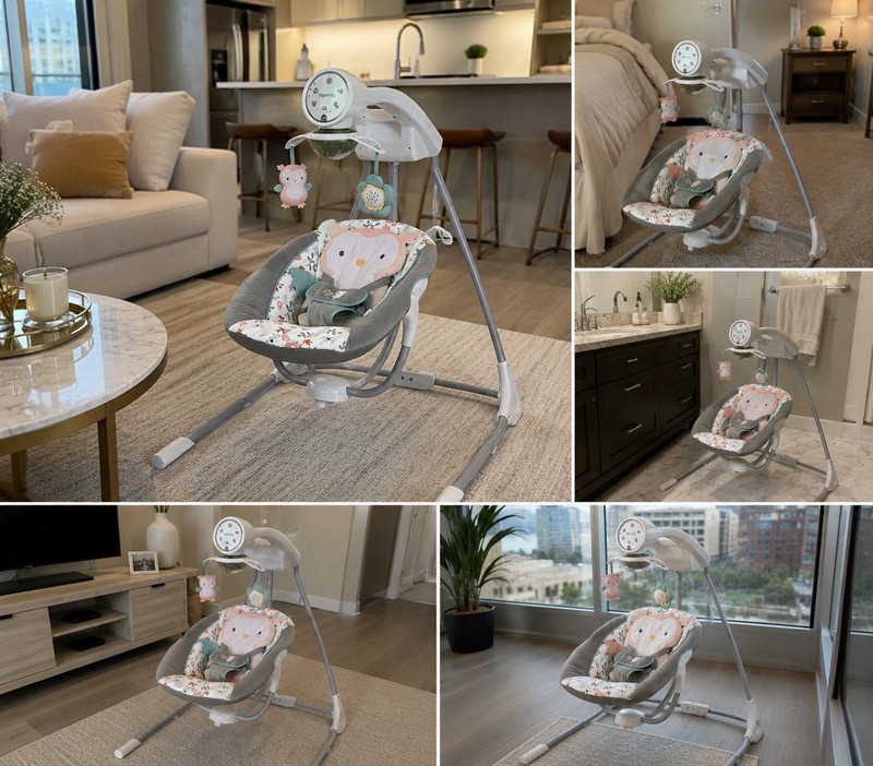 Ingenuity Infant Baby Swing Rotating Seat, Adjustable Recline, Sounds, Floral