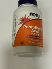 NOW Pantothenic Acid 500mg Vitamin B5 100 Veg Capsules Non-GMO B-Complex Vegan