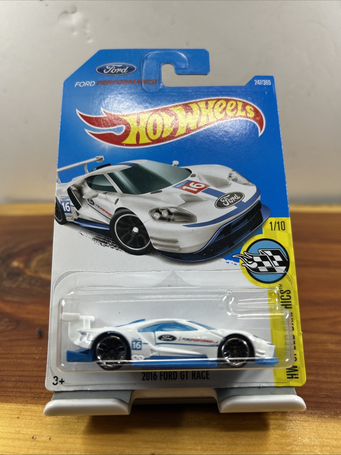 2017 Hot Wheels '2016 Ford GT Race White & Blue HW Speed Graphics #247/365