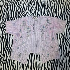 Vintage 1990s crochet embroidered cardigan thrashed stained cottage grandma FLAW