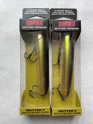 2 Rapala Skitter V 10 Topwater Fishing Lure 1/2oz 10cm 4'' Gold Olive  S3