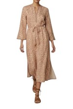 Zimmermann Awaken Braid Trim Midi Dress | Tan Leopard, Linen, Belt, Side Slits