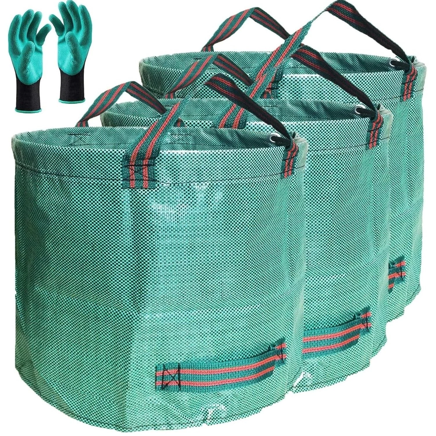Standard 3-Pack 16 Gallons Yard Garden Bags (D18,H15 inch) W/Gardening Gloves, Reusable Leaf Bags,Grass Clippings,Lawn Debris Bag,Laundry Container,Patio Trash Bin,Yard Waste Bags,Weeds Bag 4 handles - Thumbnail 4